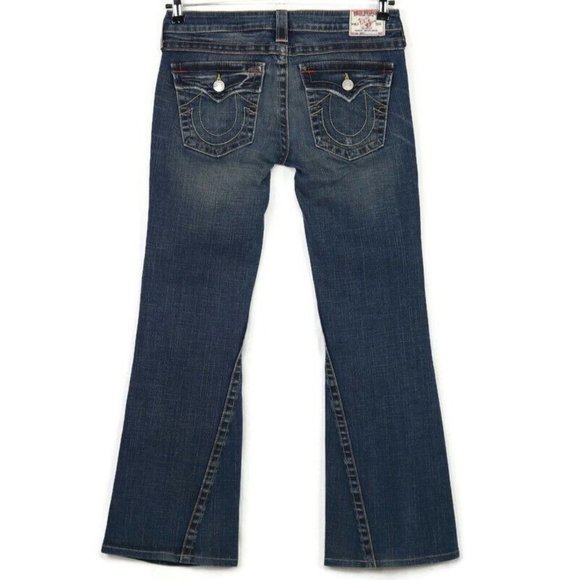 True Religion‎ Joey Flare Jeans Stretch Distressed Flap Pockets 30 x 31 - Picture 1 of 12